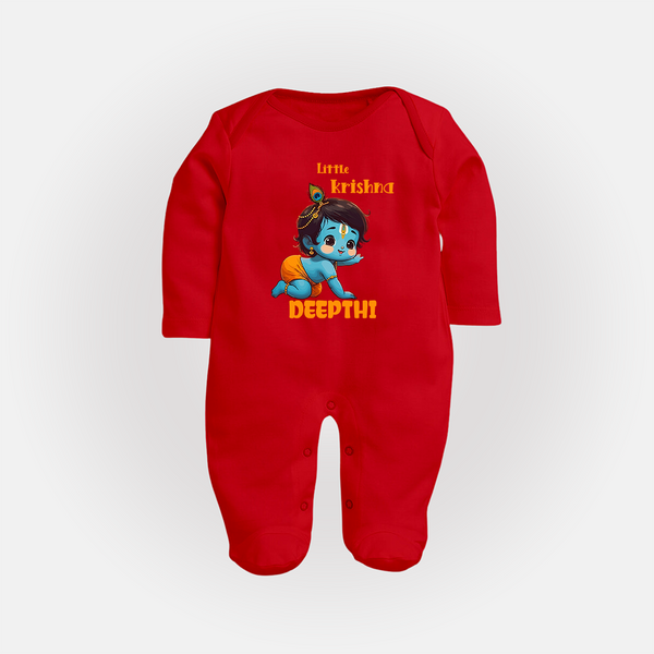 Little Krishna Sleep Suit | Custom Baby Sleep Suit for Your Little Krishna - RED - New Born (Chest 7.5")