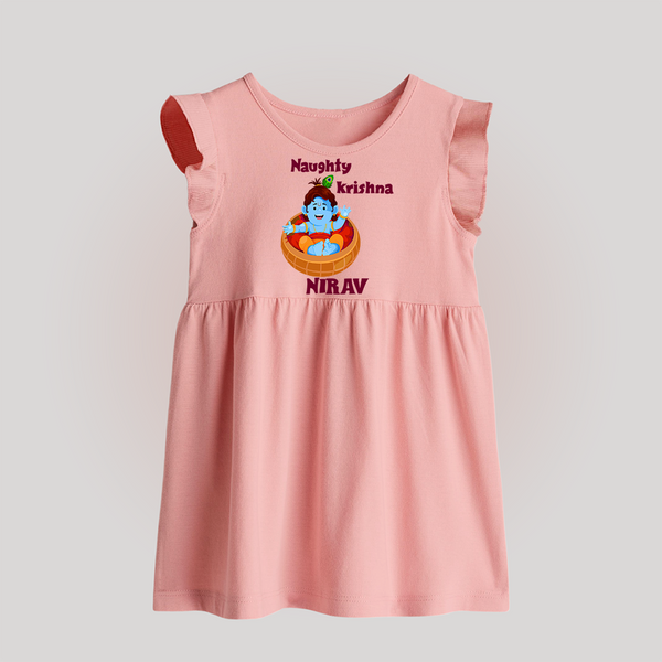 Naughty Krishna Baby Frock | Personalized Baby Frock for Your Little Mischief Maker - BABY PINK - 0 - 3 Months Old (Chest 17")