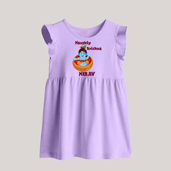Naughty Krishna Baby Frock | Personalized Baby Frock for Your Little Mischief Maker - LILAC - 0 - 3 Months Old (Chest 17")