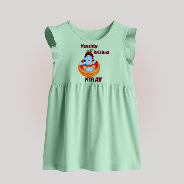 Naughty Krishna Baby Frock | Personalized Baby Frock for Your Little Mischief Maker - MINT GREEN - 0 - 3 Months Old (Chest 17")