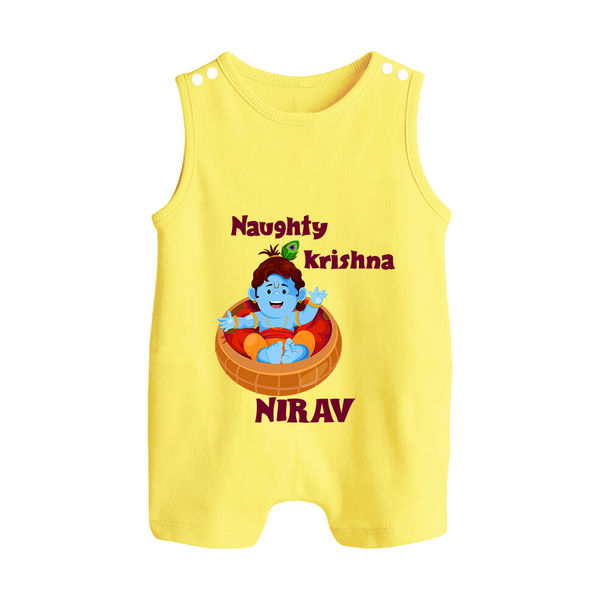 Naughty Krishna Romper Suit | Personalized Baby Romper Suit for Your Little Mischief Maker - PASTEL YELLOW - 0 - 5 Months Old (Chest 18")