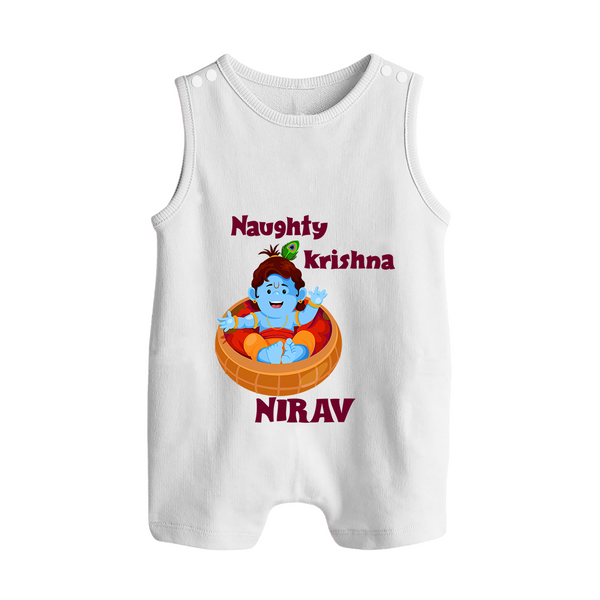 Naughty Krishna Romper Suit | Personalized Baby Romper Suit for Your Little Mischief Maker - WHITE - 0 - 5 Months Old (Chest 18")