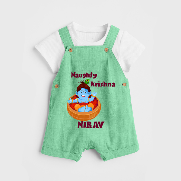 Naughty Krishna Dungaree Set | Personalized Baby Dungaree Set for Your Little Mischief Maker - GREEN - 0 - 5 Months Old (Chest 18")