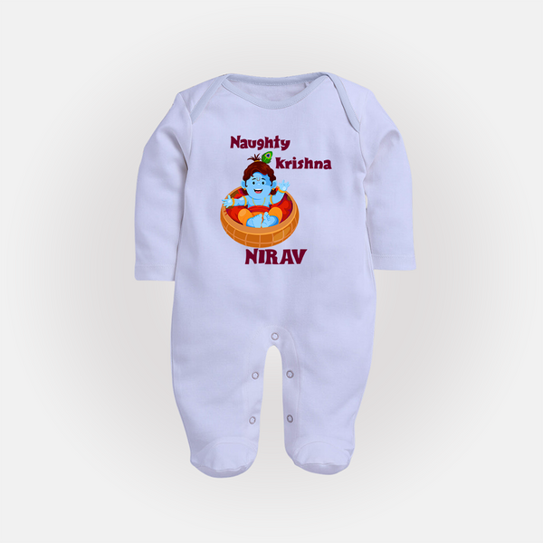 Naughty Krishna Sleep Suit | Personalized Baby Sleep Suit for Your Little Mischief Maker - BABY BLUE - New Born (Chest 7.5")