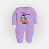 Naughty Krishna Sleep Suit | Personalized Baby Sleep Suit for Your Little Mischief Maker - LILAC - New Born (Chest 7.5")