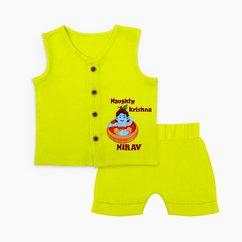Naughty Krishna Jabla Set | Personalized Baby Jabla Set for Your Little Mischief Maker - LIME GREEN - 0 - 3 Months Old (Chest 9.8")