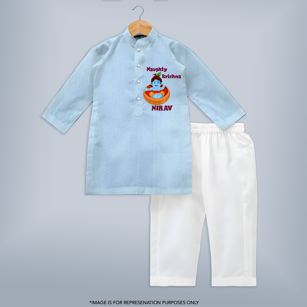 Naughty Krishna Kurta Set | Personalized Baby Kurta Set for Your Little Mischief Maker - BABY BLUE - 3 - 6 Months Old (Chest 24", Kurta Length 14'', Waist 19", Pant Length 14")