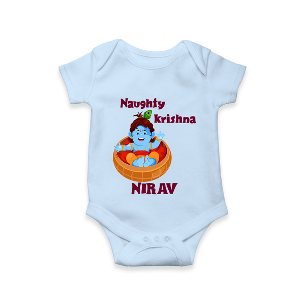 Naughty Krishna Romper / onesie | Personalized Baby Romper / onesie for Your Little Mischief Maker - BABY BLUE - New Born (Chest 14")