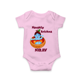 Naughty Krishna Romper / onesie | Personalized Baby Romper / onesie for Your Little Mischief Maker - BABY PINK - New Born (Chest 14")