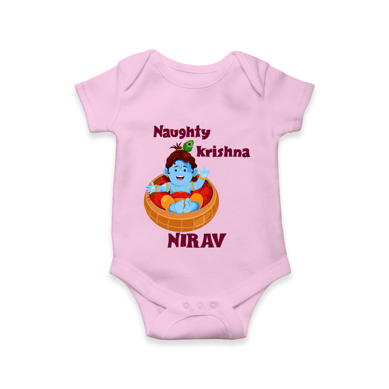 Naughty Krishna Romper / onesie | Personalized Baby Romper / onesie for Your Little Mischief Maker - BABY PINK - New Born (Chest 14")