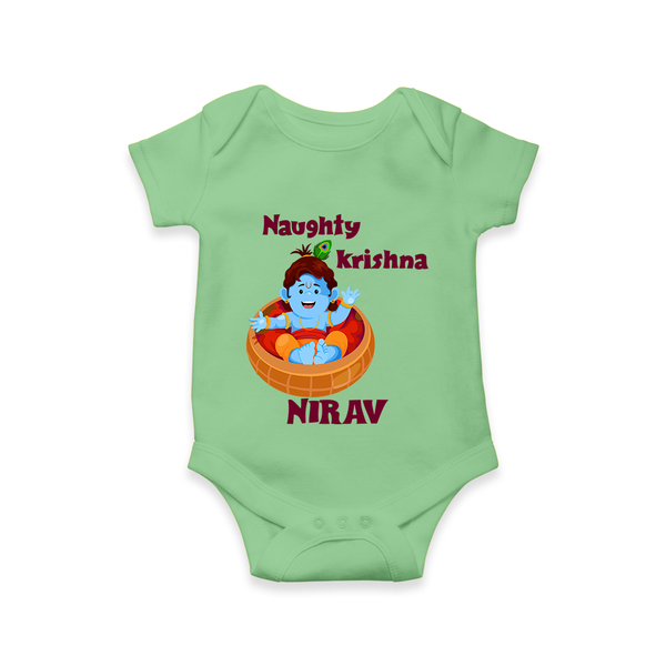 Naughty Krishna Romper / onesie | Personalized Baby Romper / onesie for Your Little Mischief Maker - GREEN - New Born (Chest 14")
