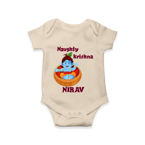 Naughty Krishna Romper / onesie | Personalized Baby Romper / onesie for Your Little Mischief Maker - IVORY - New Born (Chest 14")