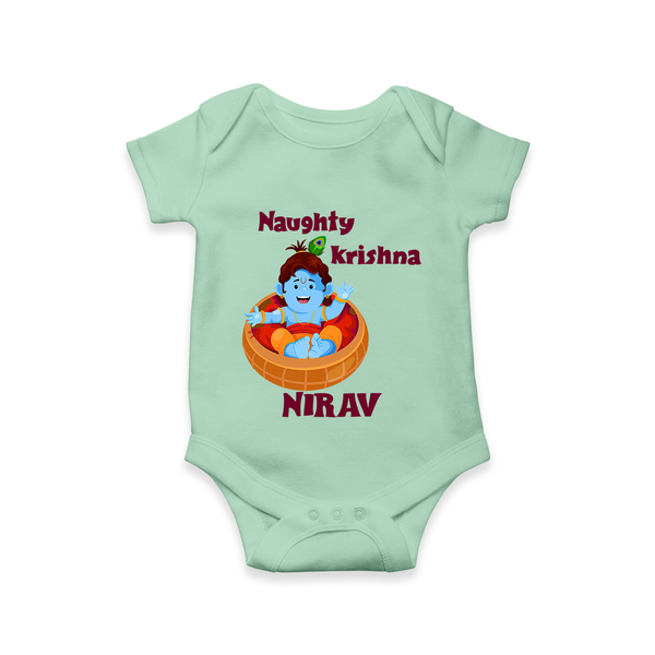 Naughty Krishna Romper / onesie | Personalized Baby Romper / onesie for Your Little Mischief Maker - MINT GREEN - New Born (Chest 14")