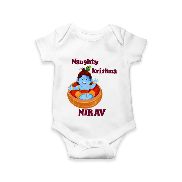 Naughty Krishna Romper / onesie | Personalized Baby Romper / onesie for Your Little Mischief Maker - WHITE - New Born (Chest 14")
