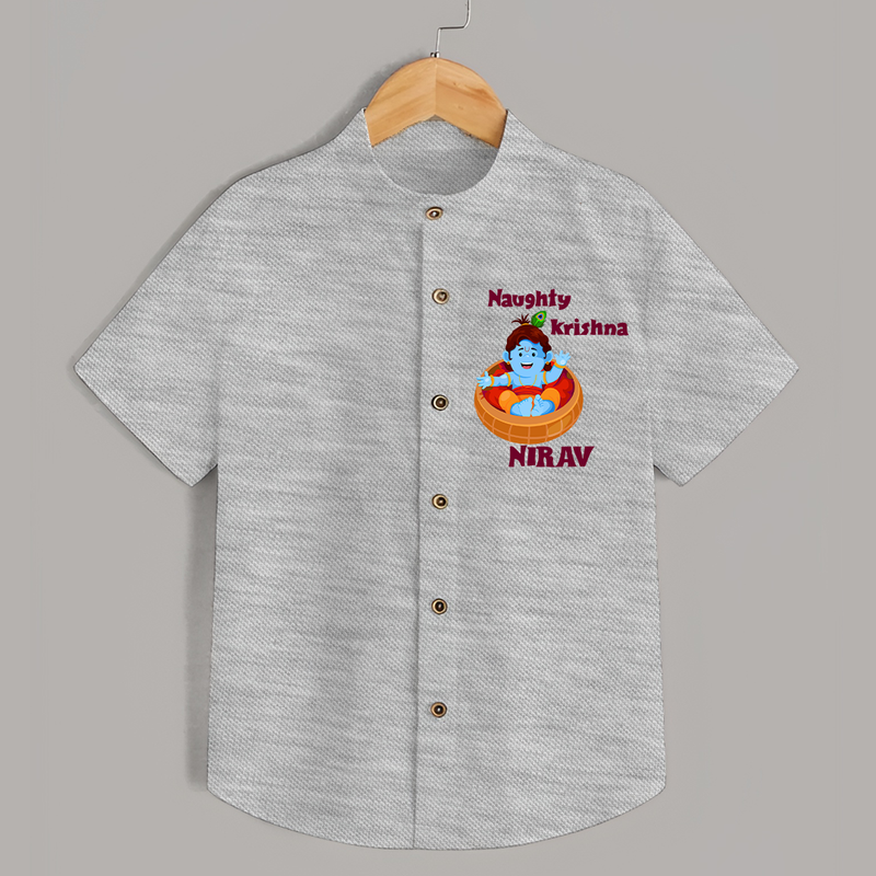 Naughty Krishna Shirt | Personalized Baby Shirt for Your Little Mischief Maker - GREY - 0 - 6 Months Old (Chest 23")