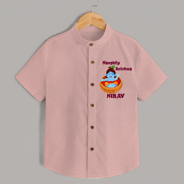 Naughty Krishna Shirt | Personalized Baby Shirt for Your Little Mischief Maker - PEACH - 0 - 6 Months Old (Chest 23")