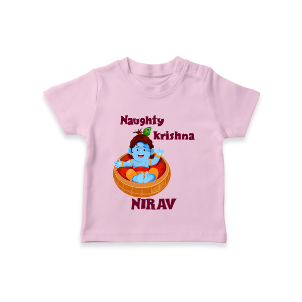 Naughty Krishna TShirt | Personalized Baby TShirt for Your Little Mischief Maker - BABY PINK - 0-5 Months Old (Chest 17")