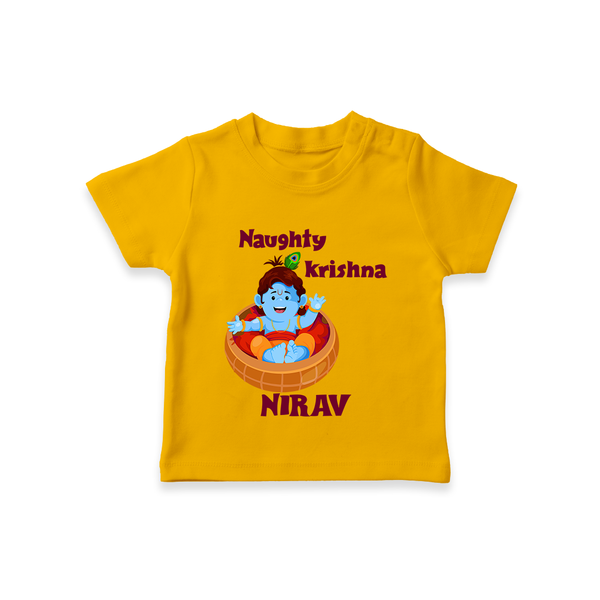 Naughty Krishna TShirt | Personalized Baby TShirt for Your Little Mischief Maker - CHROME YELLOW - 0-5 Months Old (Chest 17")
