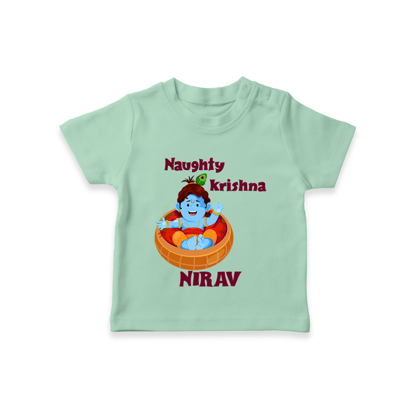Naughty Krishna TShirt | Personalized Baby TShirt for Your Little Mischief Maker - MINT GREEN - 0-5 Months Old (Chest 17")