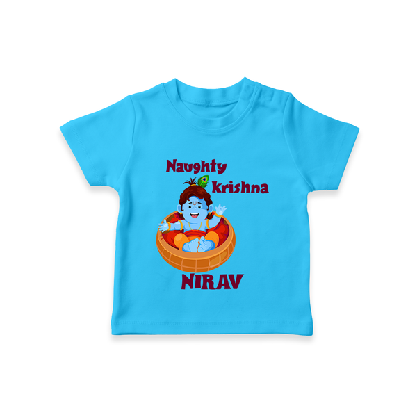 Naughty Krishna TShirt | Personalized Baby TShirt for Your Little Mischief Maker - SKY BLUE - 0-5 Months Old (Chest 17")