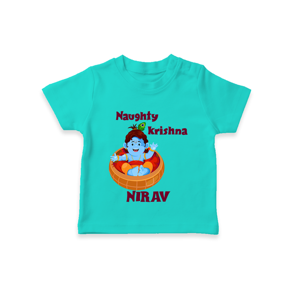 Naughty Krishna TShirt | Personalized Baby TShirt for Your Little Mischief Maker - TEAL - 0-5 Months Old (Chest 17")