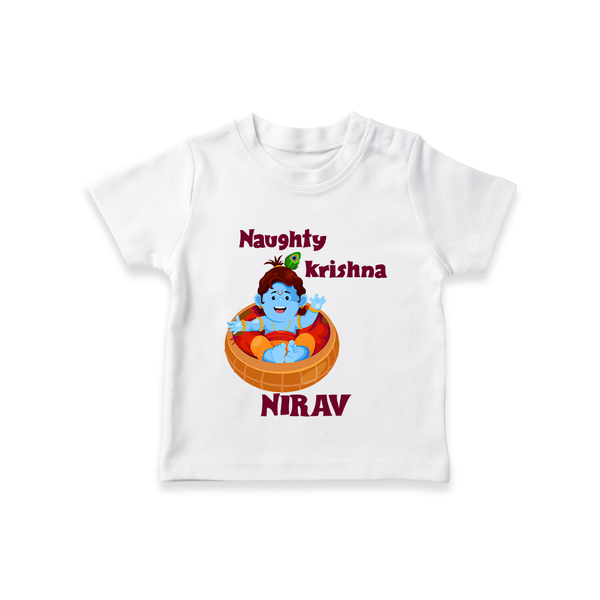Naughty Krishna TShirt | Personalized Baby TShirt for Your Little Mischief Maker - WHITE - 0-5 Months Old (Chest 17")