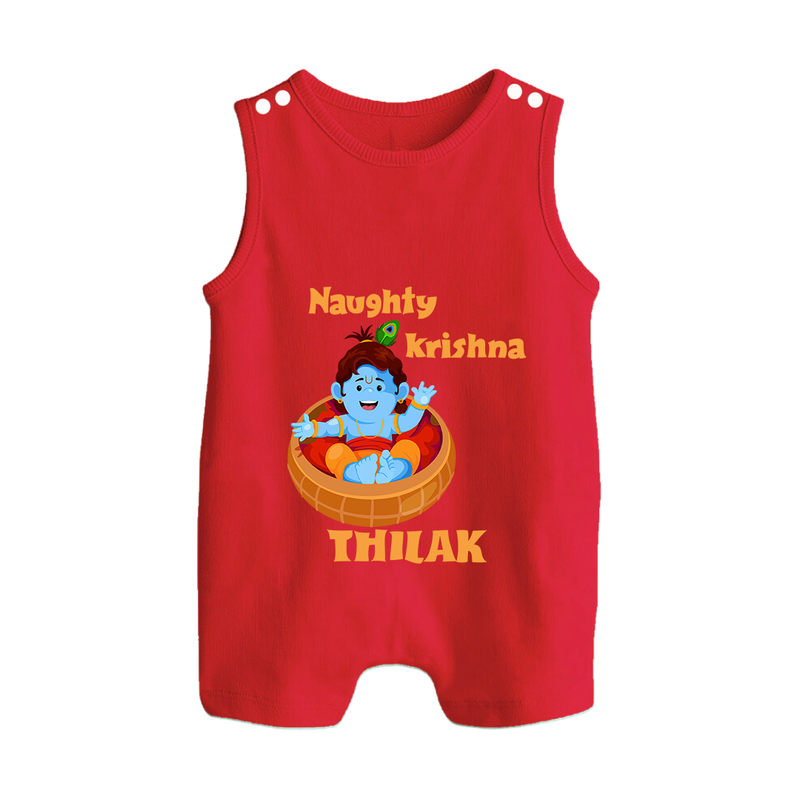 Naughty Krishna Romper Suit | Personalized Baby Romper Suit for Your Little Mischief Maker - RED - 0 - 5 Months Old (Chest 18")