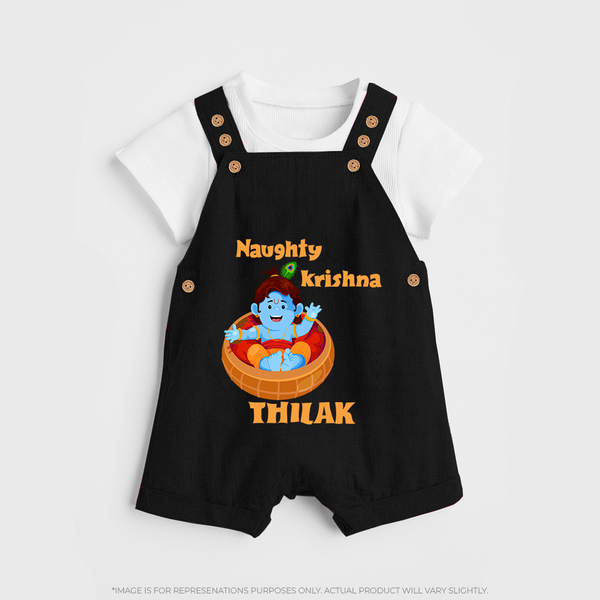 Naughty Krishna Dungaree Set | Personalized Baby Dungaree Set for Your Little Mischief Maker - BLACK - 0 - 5 Months Old (Chest 18")