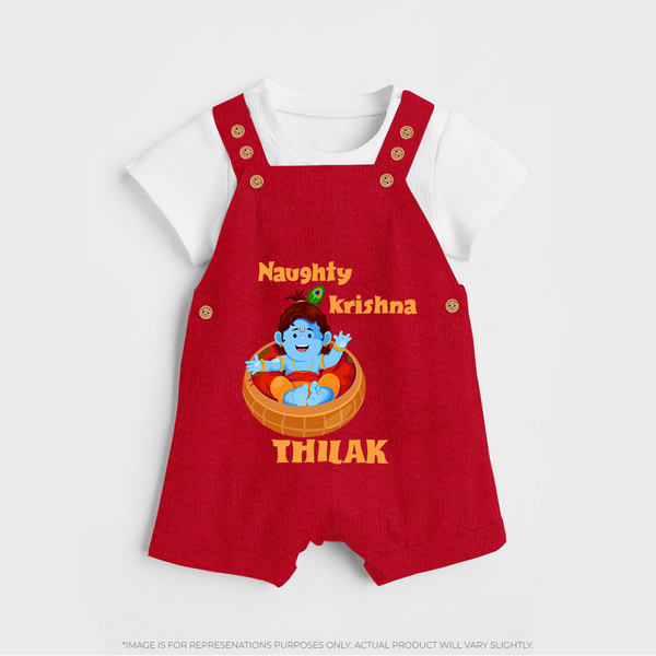 Naughty Krishna Dungaree Set | Personalized Baby Dungaree Set for Your Little Mischief Maker - RED - 0 - 5 Months Old (Chest 18")