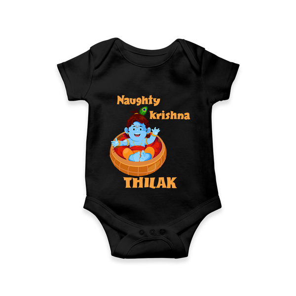 Naughty Krishna Romper / onesie | Personalized Baby Romper / onesie for Your Little Mischief Maker - BLACK - New Born (Chest 14")