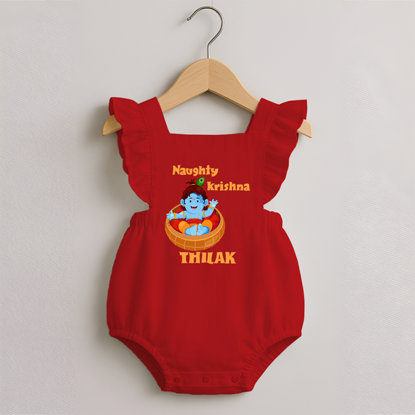 Naughty Krishna Romper Frock | Personalized Baby Romper Frock for Your Little Mischief Maker - RED - 0 - 3 Months Old (Chest 19")