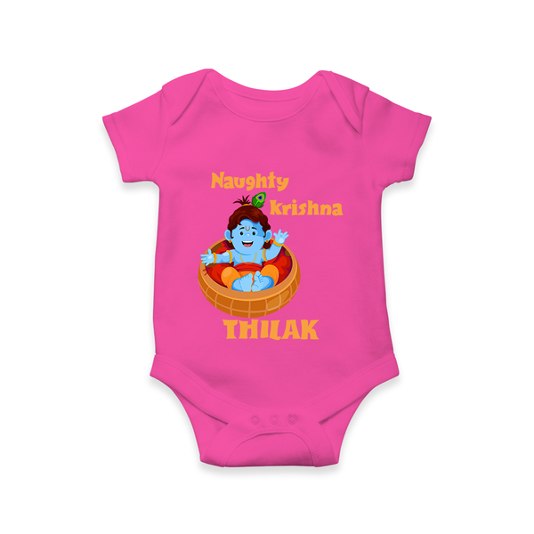 Naughty Krishna Romper / onesie | Personalized Baby Romper / onesie for Your Little Mischief Maker - HOT PINK - New Born (Chest 14")