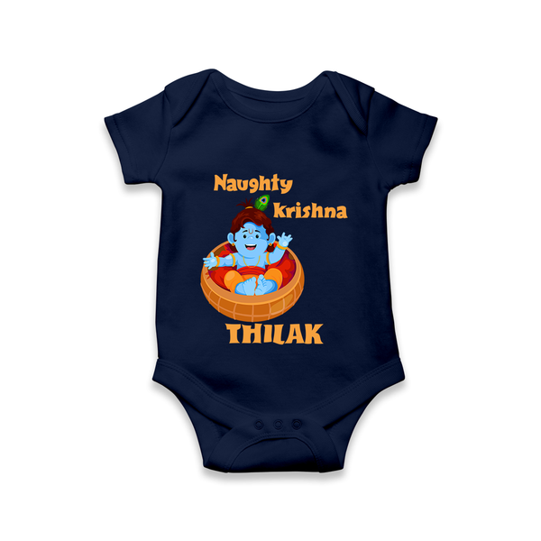 Naughty Krishna Romper / onesie | Personalized Baby Romper / onesie for Your Little Mischief Maker - NAVY BLUE - New Born (Chest 14")