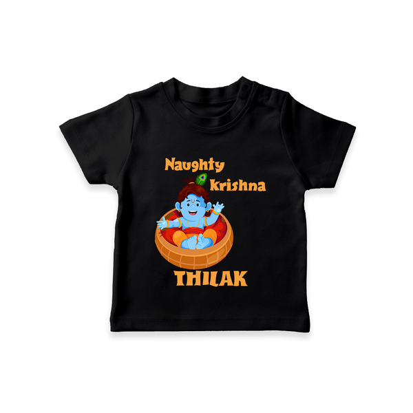 Naughty Krishna TShirt | Personalized Baby TShirt for Your Little Mischief Maker - BLACK - 0-5 Months Old (Chest 17")