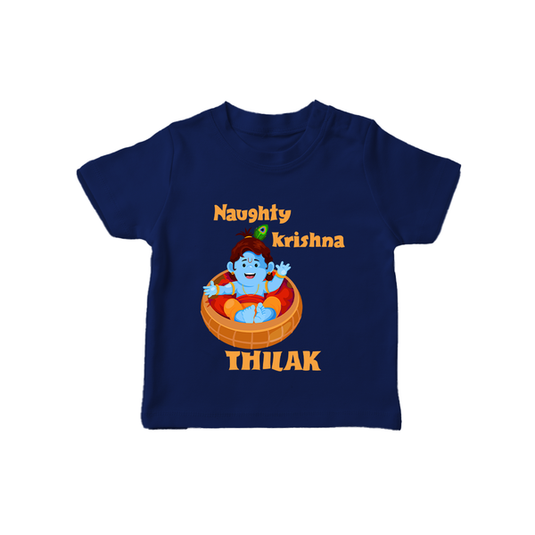 Naughty Krishna TShirt | Personalized Baby TShirt for Your Little Mischief Maker - NAVY BLUE - 0-5 Months Old (Chest 17")