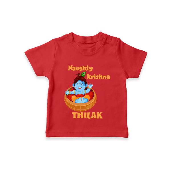 Naughty Krishna TShirt | Personalized Baby TShirt for Your Little Mischief Maker - RED - 0-5 Months Old (Chest 17")
