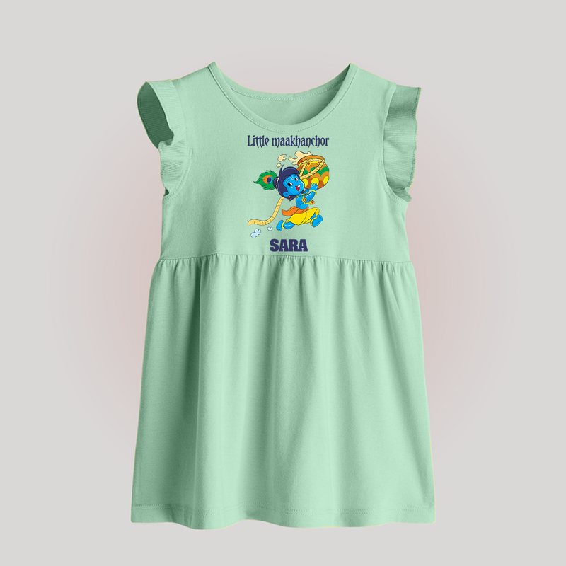 Little Maakhanchor Baby Frock | Custom Baby Frock for Krishna's Little Butter Thief - MINT GREEN - 0 - 3 Months Old (Chest 17")