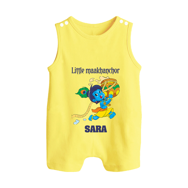 Little Maakhanchor Romper Suit | Custom Romper Suit for Krishna's Little Butter Thief - PASTEL YELLOW - 0 - 5 Months Old (Chest 18")