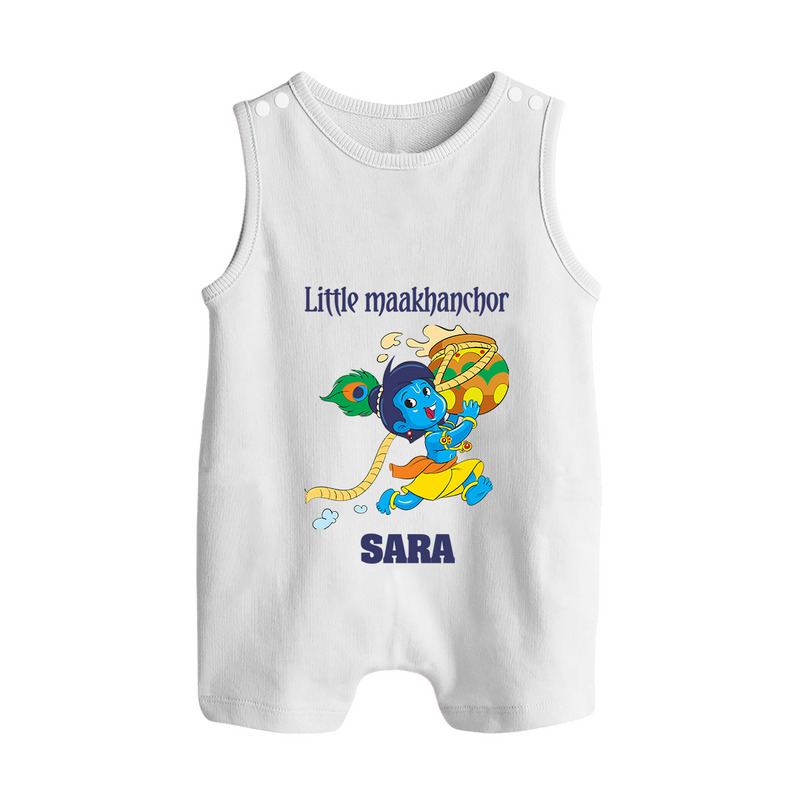 Little Maakhanchor Romper Suit | Custom Romper Suit for Krishna's Little Butter Thief - WHITE - 0 - 5 Months Old (Chest 18")