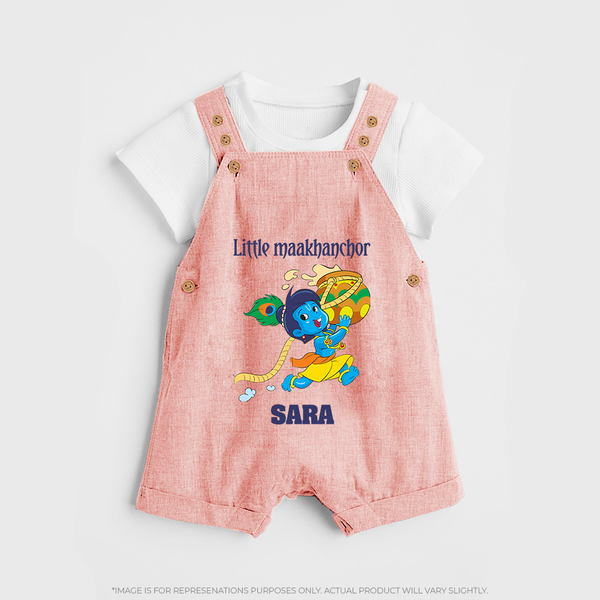 Little Maakhanchor Dungaree Set | Custom Dungaree Set for Krishna's Little Butter Thief - PEACH - 0 - 5 Months Old (Chest 18")