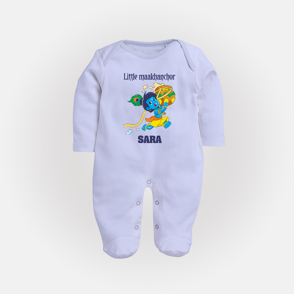 Little Maakhanchor Sleep Suit | Custom Sleep Suit for Krishna's Little Butter Thief - BABY BLUE - New Born (Chest 7.5")