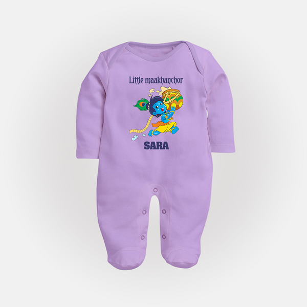Little Maakhanchor Sleep Suit | Custom Sleep Suit for Krishna's Little Butter Thief - LILAC - New Born (Chest 7.5")
