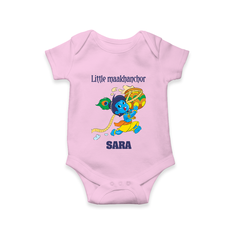Little Maakhanchor Romper / onesie | Custom Romper / onesie for Krishna's Little Butter Thief - BABY PINK - New Born (Chest 14")
