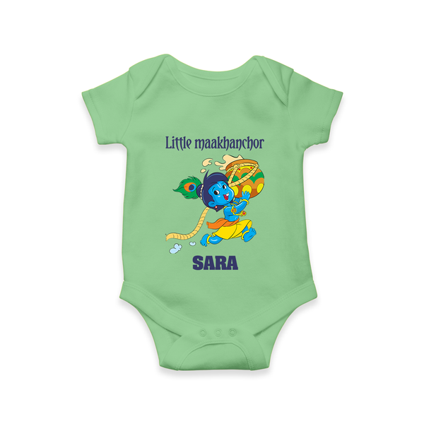 Little Maakhanchor Romper / onesie | Custom Romper / onesie for Krishna's Little Butter Thief - GREEN - New Born (Chest 14")
