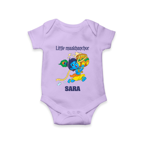 Little Maakhanchor Romper / onesie | Custom Romper / onesie for Krishna's Little Butter Thief - LILAC - New Born (Chest 14")