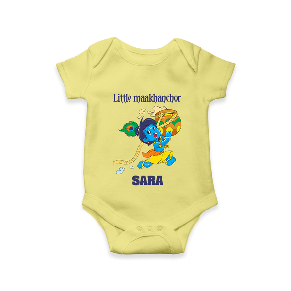 Little Maakhanchor Romper / onesie | Custom Romper / onesie for Krishna's Little Butter Thief - PASTEL YELLOW - New Born (Chest 14")