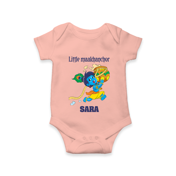 Little Maakhanchor Romper / onesie | Custom Romper / onesie for Krishna's Little Butter Thief - PEACH - New Born (Chest 14")