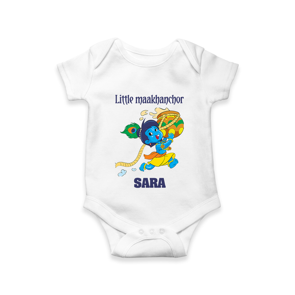 Little Maakhanchor Romper / onesie | Custom Romper / onesie for Krishna's Little Butter Thief - WHITE - New Born (Chest 14")
