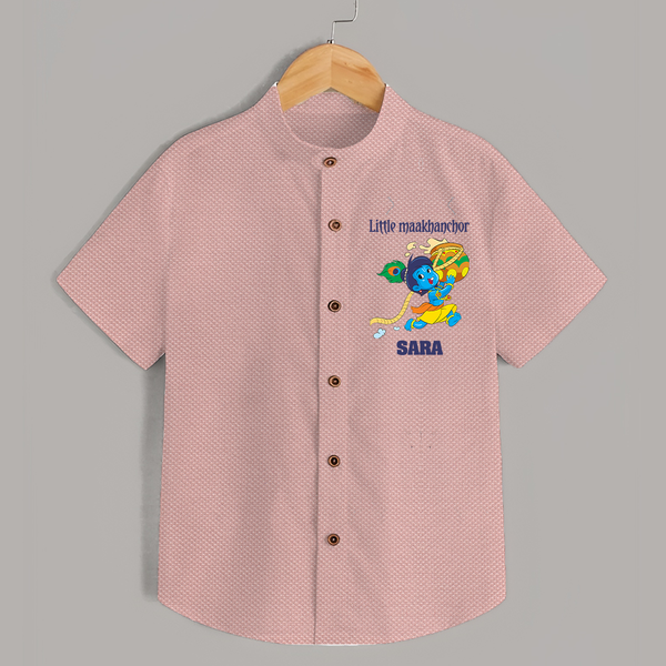 Little Maakhanchor Shirt | Custom Shirt for Krishna's Little Butter Thief - PEACH - 0 - 6 Months Old (Chest 23")