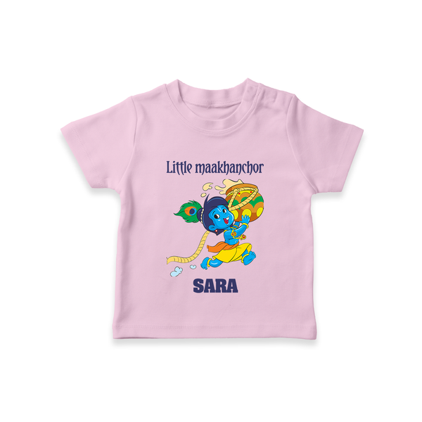Little Maakhanchor TShirt | Custom TShirt for Krishna's Little Butter Thief - BABY PINK - 0-5 Months Old (Chest 17")